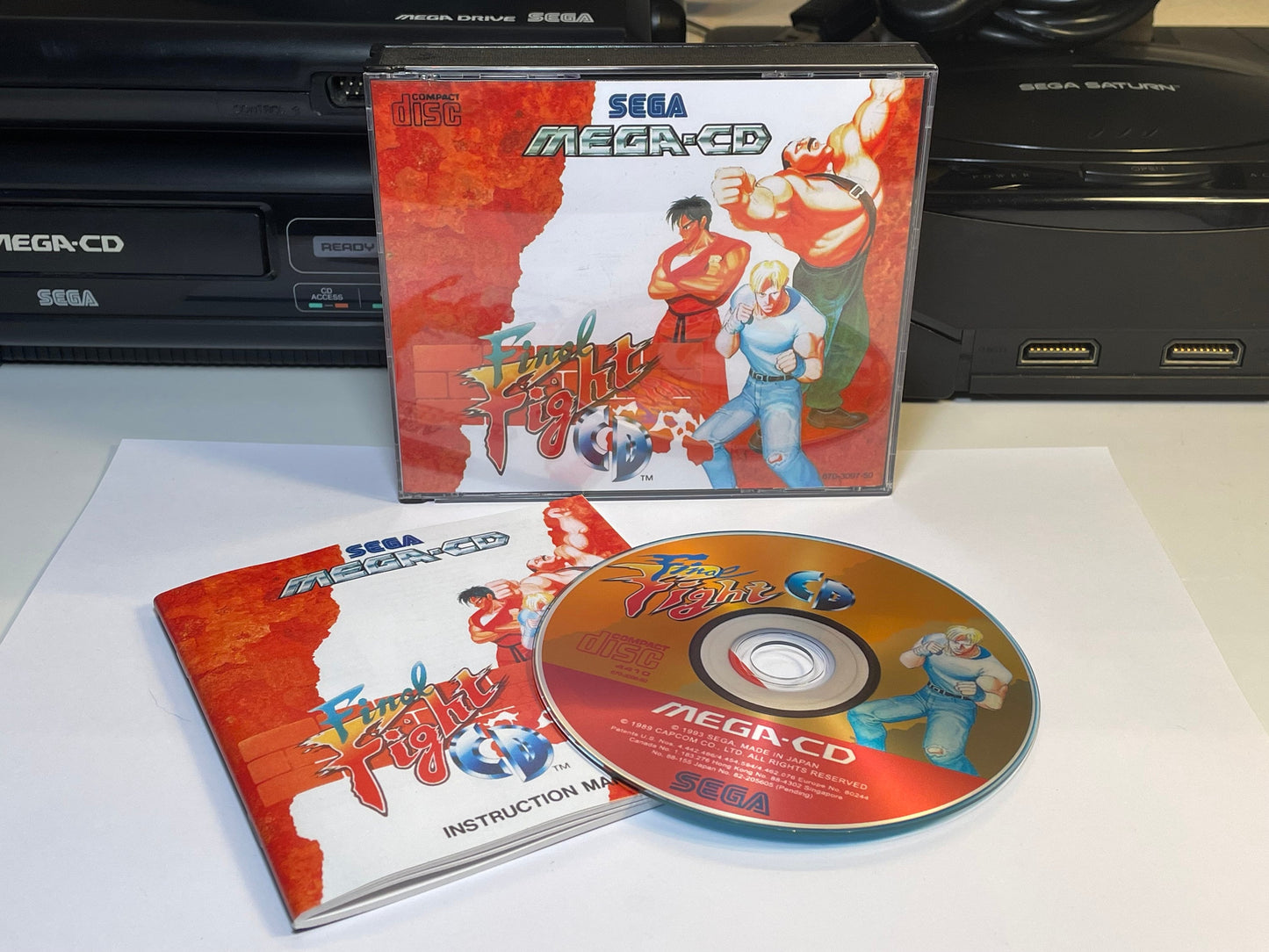 Final Fight CD PAL Style MegaCD Jewel Case and Manual reproduction.