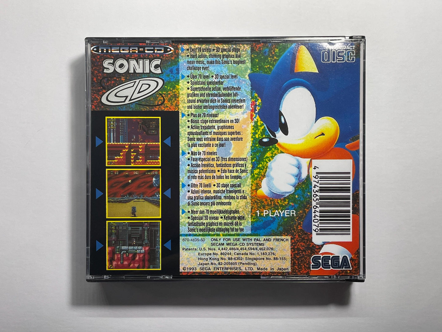 Sonic CD PAL Mega CD Reproduction/Replacement Case, Disc and Manual