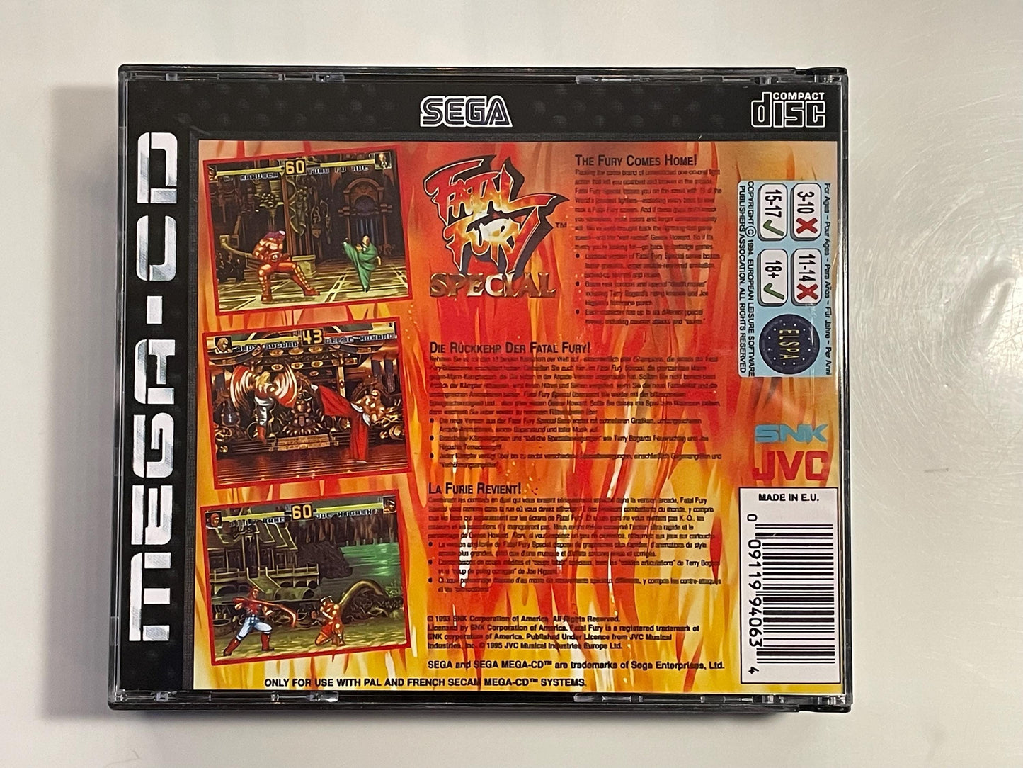 Fatal Fury Special PAL Mega CD Reproduction/Replacement Case, Disc and Manual
