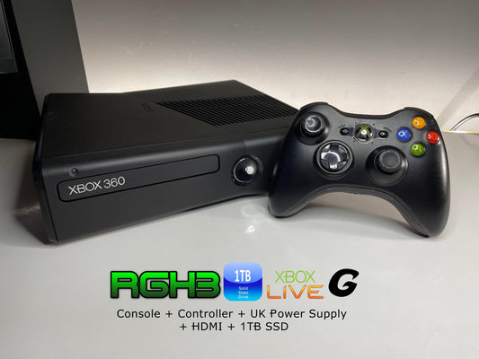 Xbox360 Slim 1TB SSD Unlocked Console | Refurbished | One Controller + Power Supply Retro Console
